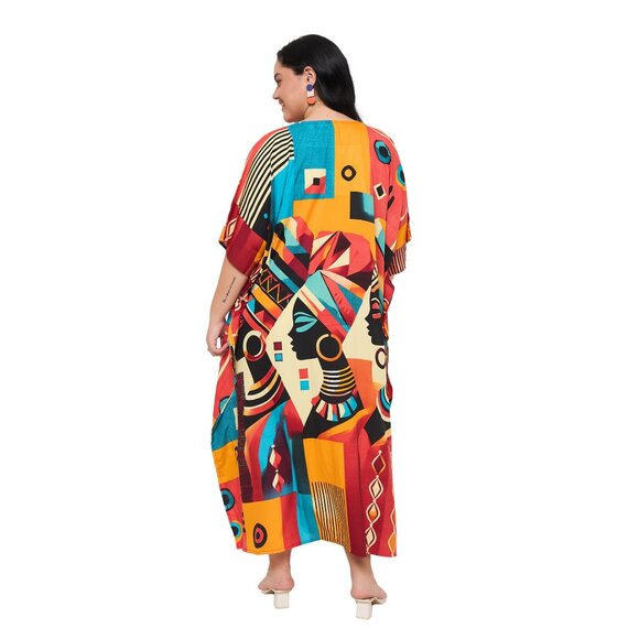 Gypsie Blu Lady Tribal Printed Caftan Dress Polyester Dubai Maxi Gown Dresses - Picture 8 of 9